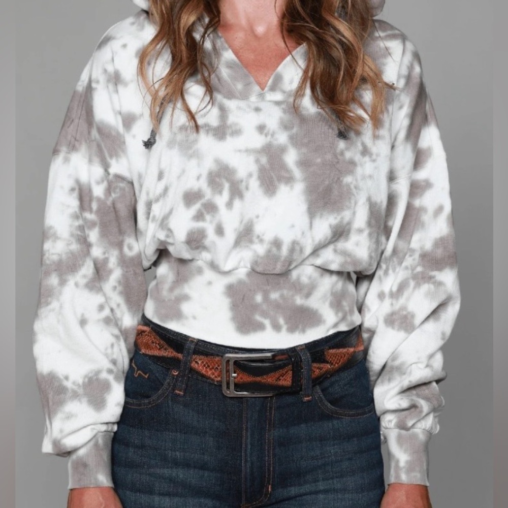 NEW Kimes Ranch Comfy Tie-Dye Sweatshirt with hood in Cream and Brown